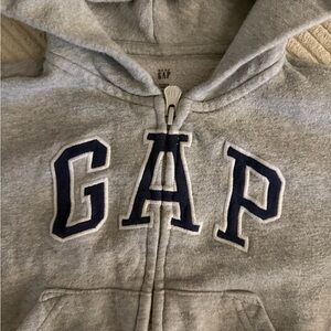 GAP Kids Light Gray Hooded Zip Sweatshirt with Navy Logo